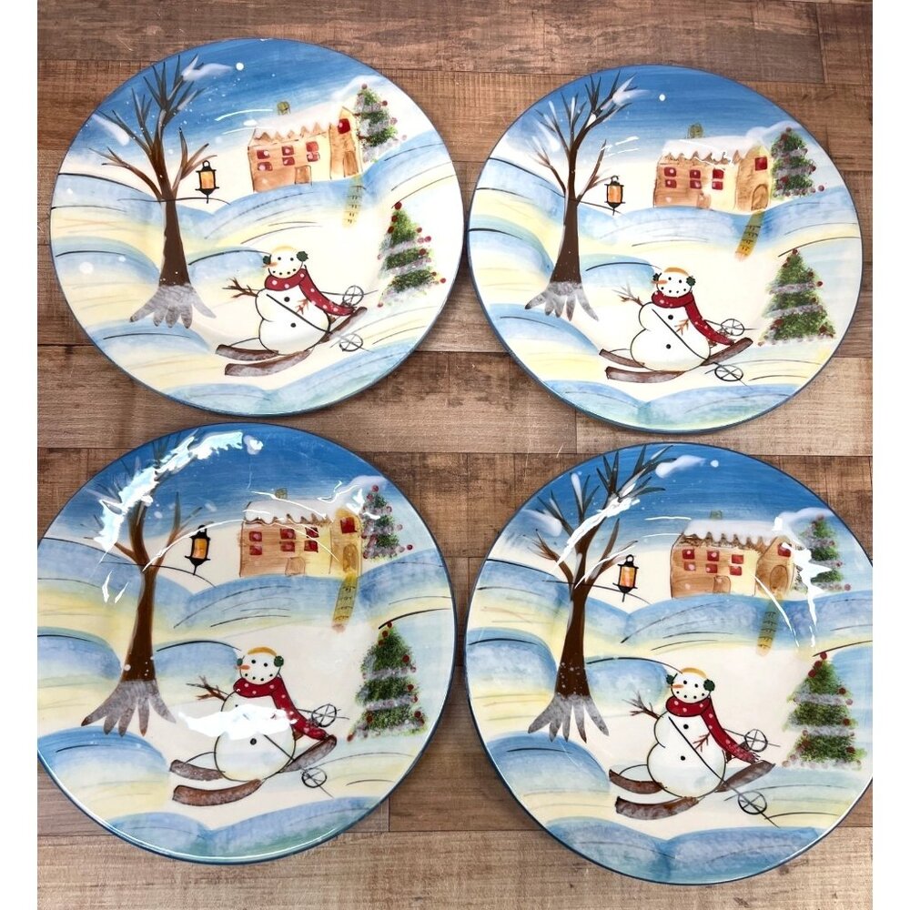 StoneLite Snowman Winter Scene Plates Set Of 4